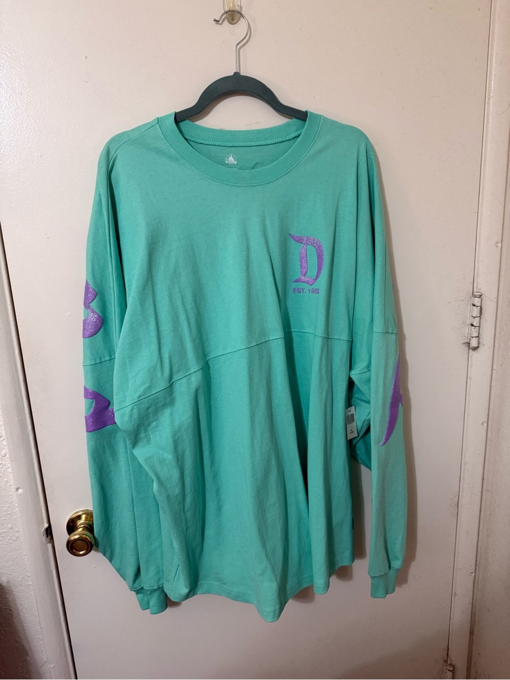 Disney Mint Green Long Sleeve Tee with Purple Graphic
